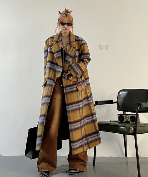 Blurred Check Long Coat